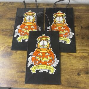 Vtg Set 3 Garfield Halloween Trick or Treat Paper Bags Large 8"x13"